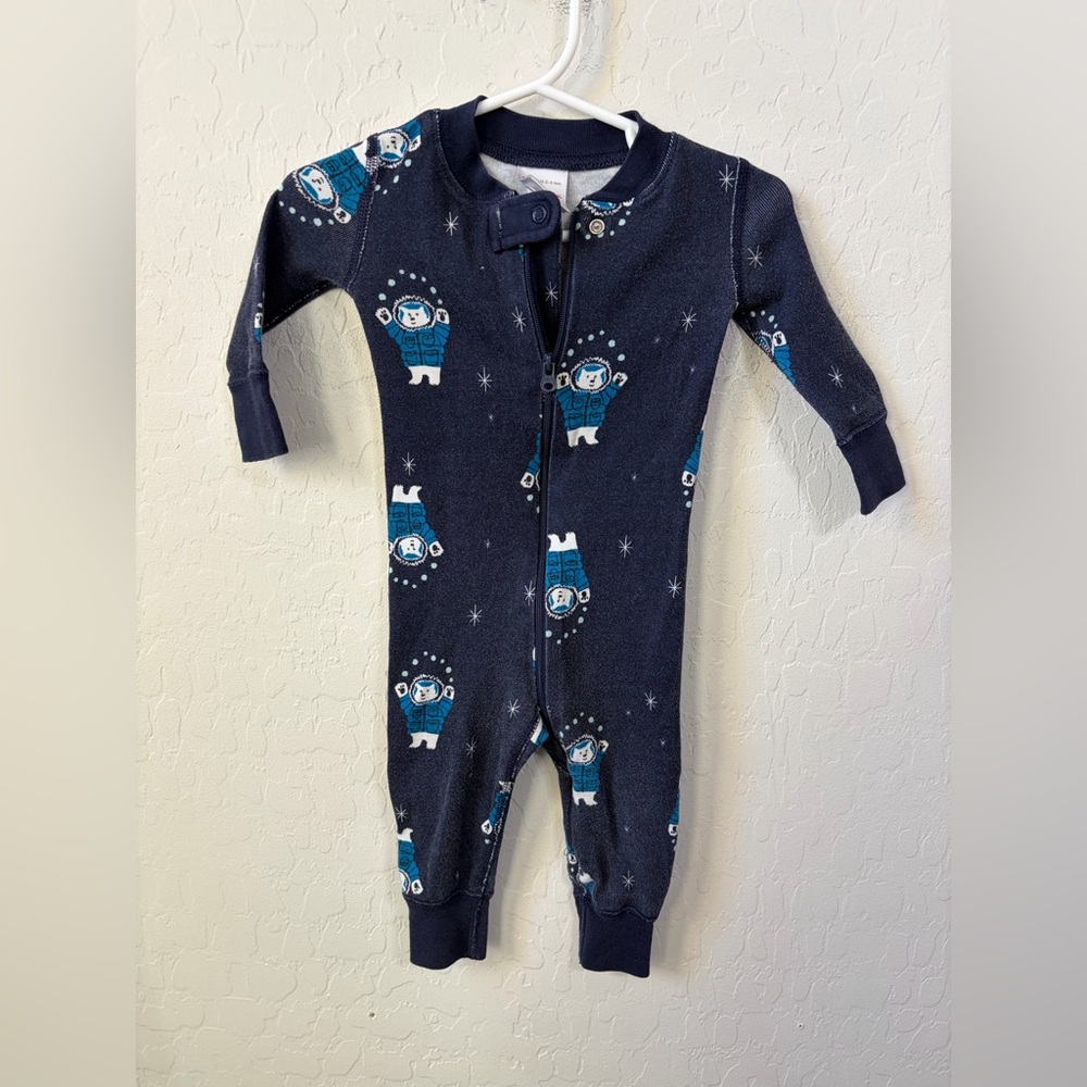 Hanna Andersson Navy Blue Space Bear Zip One-Piece